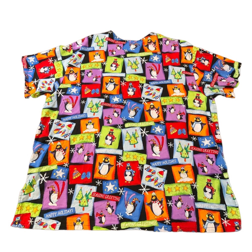 Fundamentally Cotton White‎ Swan Happy Holidays Christmas scrubs size XL